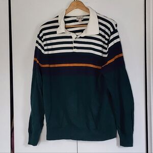 J. Crew Green and Navy Striped Men's Shirt